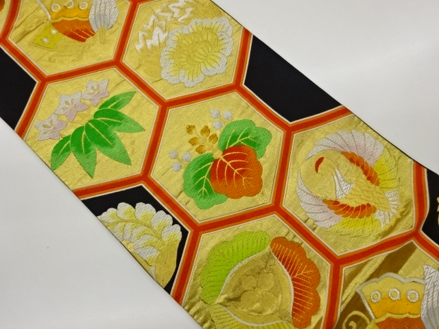 JAPANESE FUKURO OBI / WOVEN BUTTERFLY & FLOWER & BIRD
